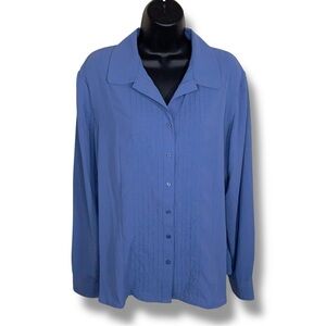 NEW Large Covington Blue Button Up Long Sleeve Blouse Top Womens